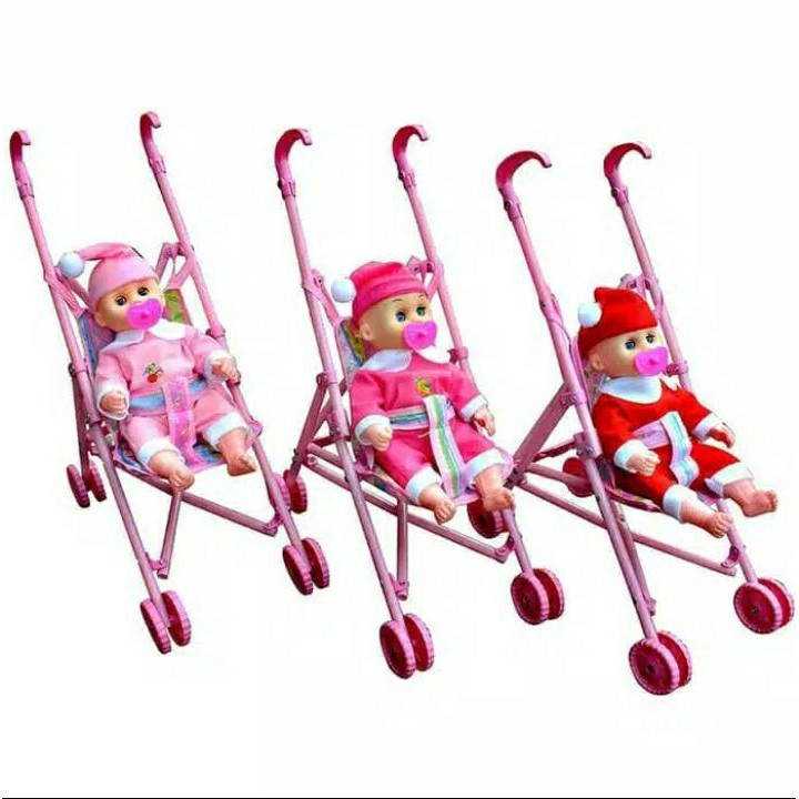 Mainan stroller bayi + mainan Boneka bayi botak kecil STROLLER BAYI KERETA BAYI