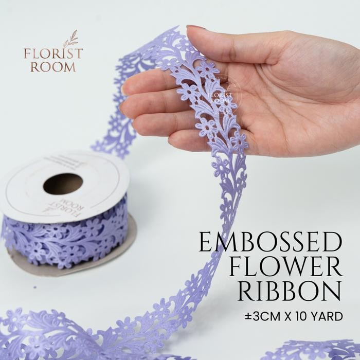 

Embossed Flower Ribbon ±3cm x 10yard - Pita Motif - Florist - Rose