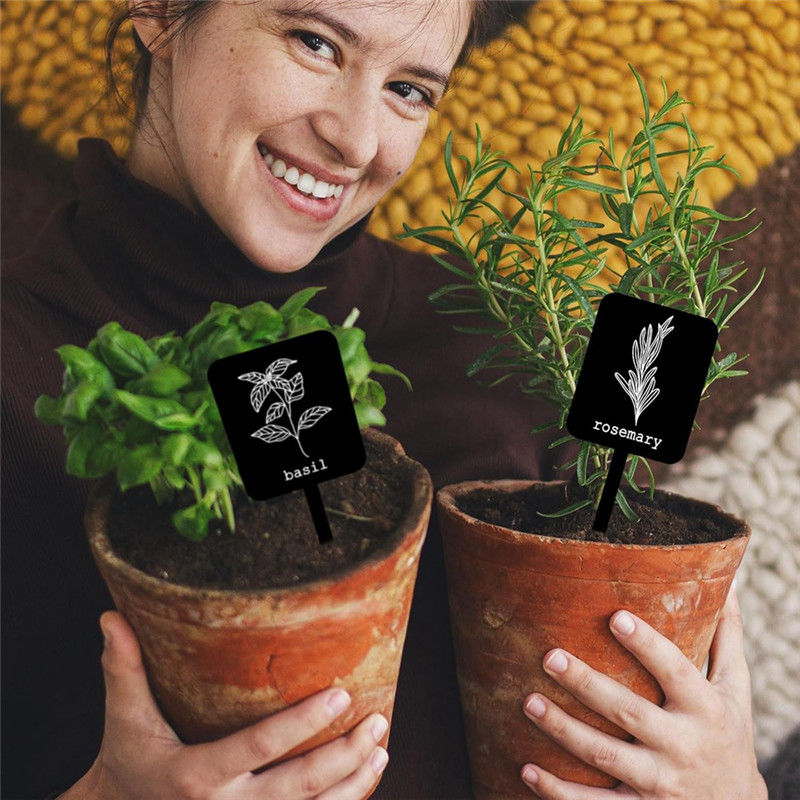 

ABCA-24Pcs Black Waterproof Plant Labels Signs 12 Styles Garden Markers Acrylic Stakes Tags With Names