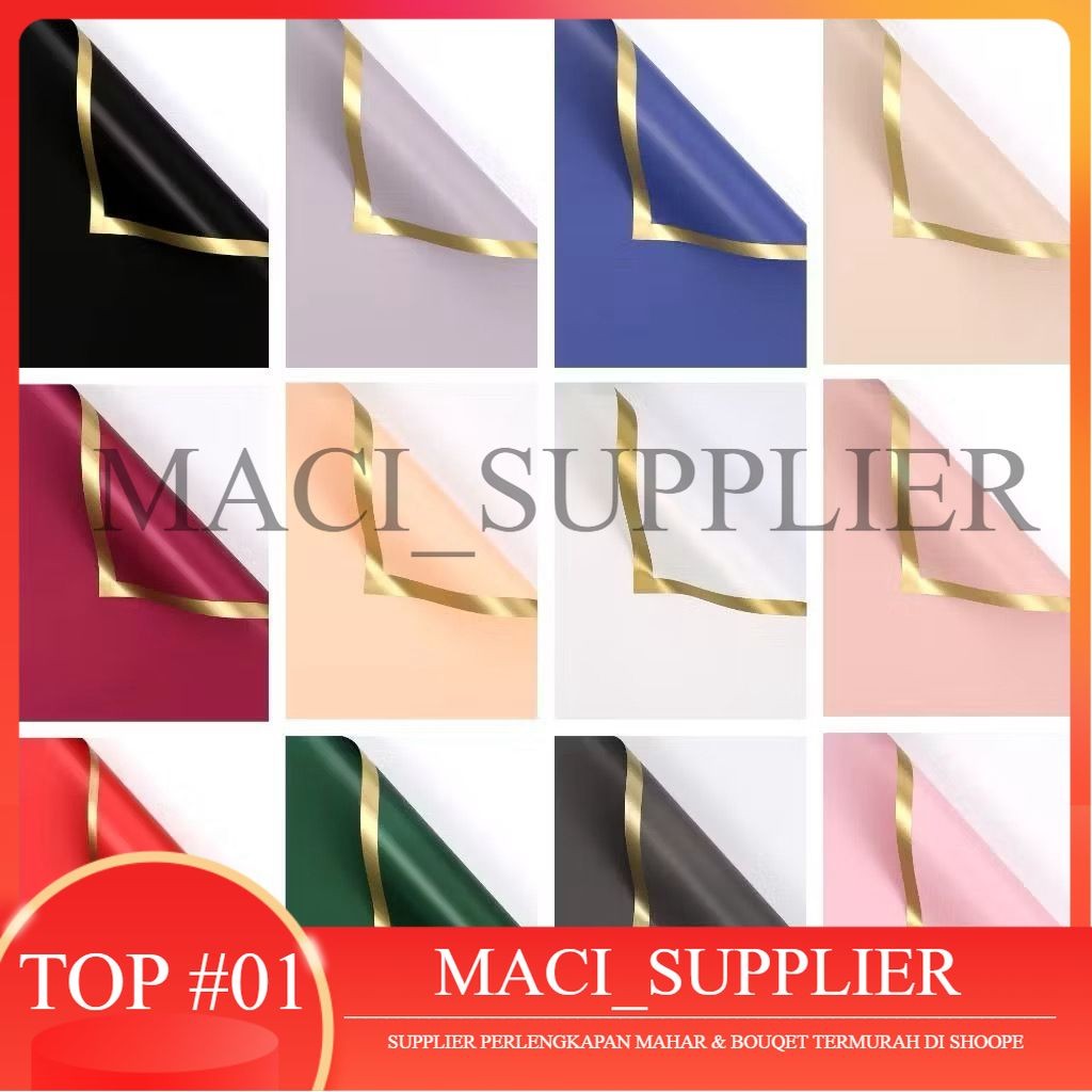 

MACISUPPLIER Cellophane List Gold SOLID Flower Wrapping Paper Kertas Buket Bunga Non Transculent