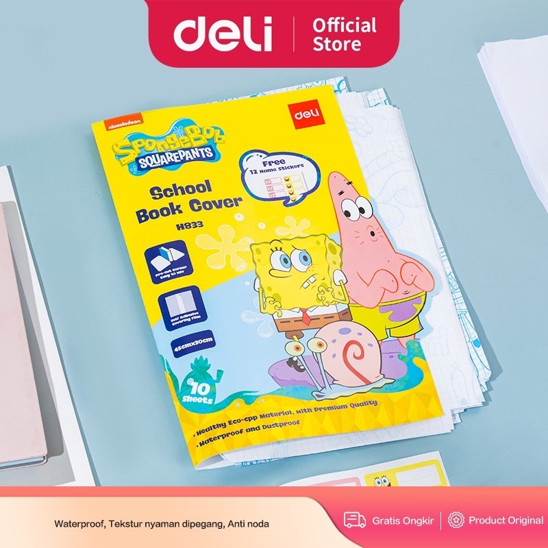 

Deli Sampul Buku Plastik Transparan 43x30cm Praktis dipasang Gratis Label Spongebob EH833