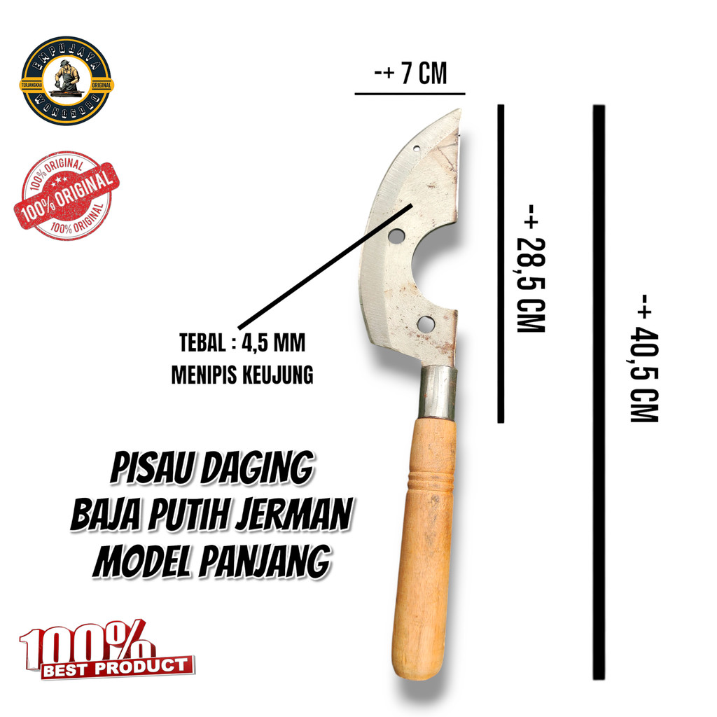 Pisau Daging Baja Putih Jerman Model Panjang