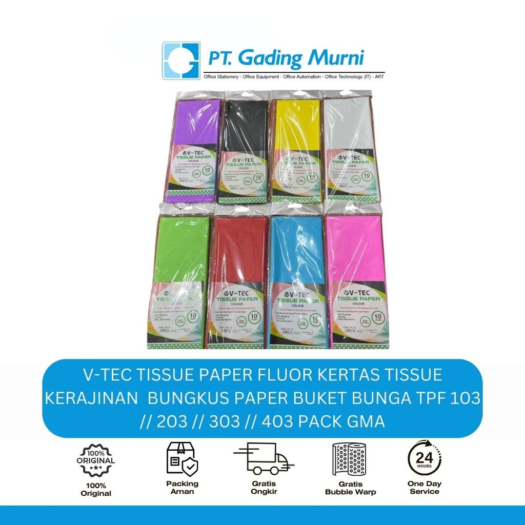 

V-TEC TISSUE PAPER FLUOR KERTAS TISSUE KERAJINAN BUNGKUS PAPER BUKET BUNGA TPF 103 // 203 // 303 // 403 PACK GMA