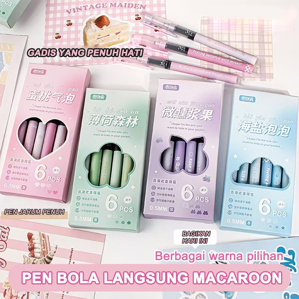 

Quick Dry Ballpen Pen Warna Alat Pcs Tulis Kantor Sekolah Kotak 6 Liquid Straight Macaron Color Ballpen