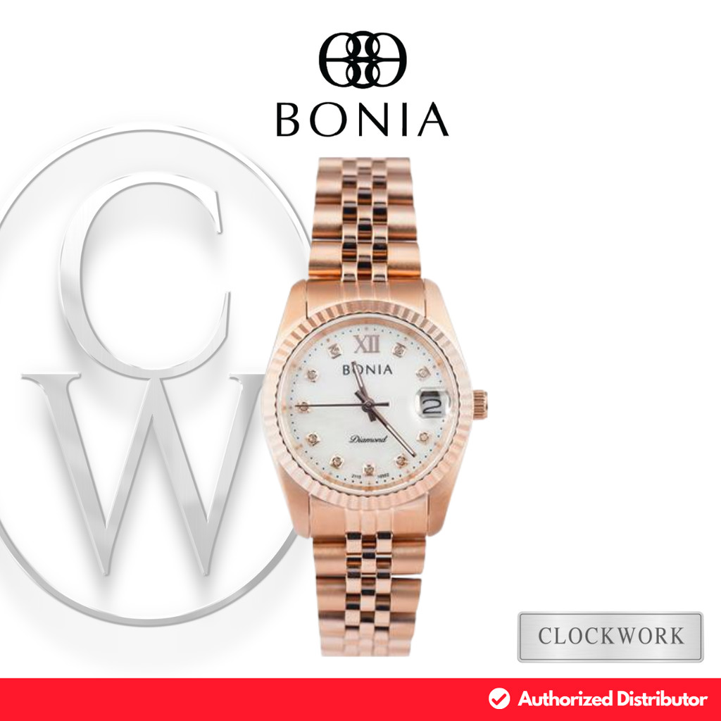 Jam Tangan Wanita Bonia B10552-3553 Rantai Mewah Formal Rosegold Dial Putih