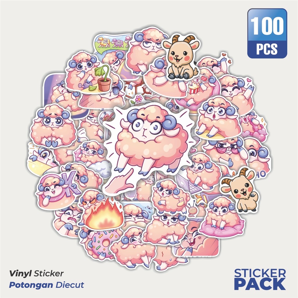 

Super Hemat! 100 PCS Stiker Animal Cute Sheep [Domba] Waterproof Aesthetic- Untuk Laptop, Motor, dan Helm - Paper Stationery Pack