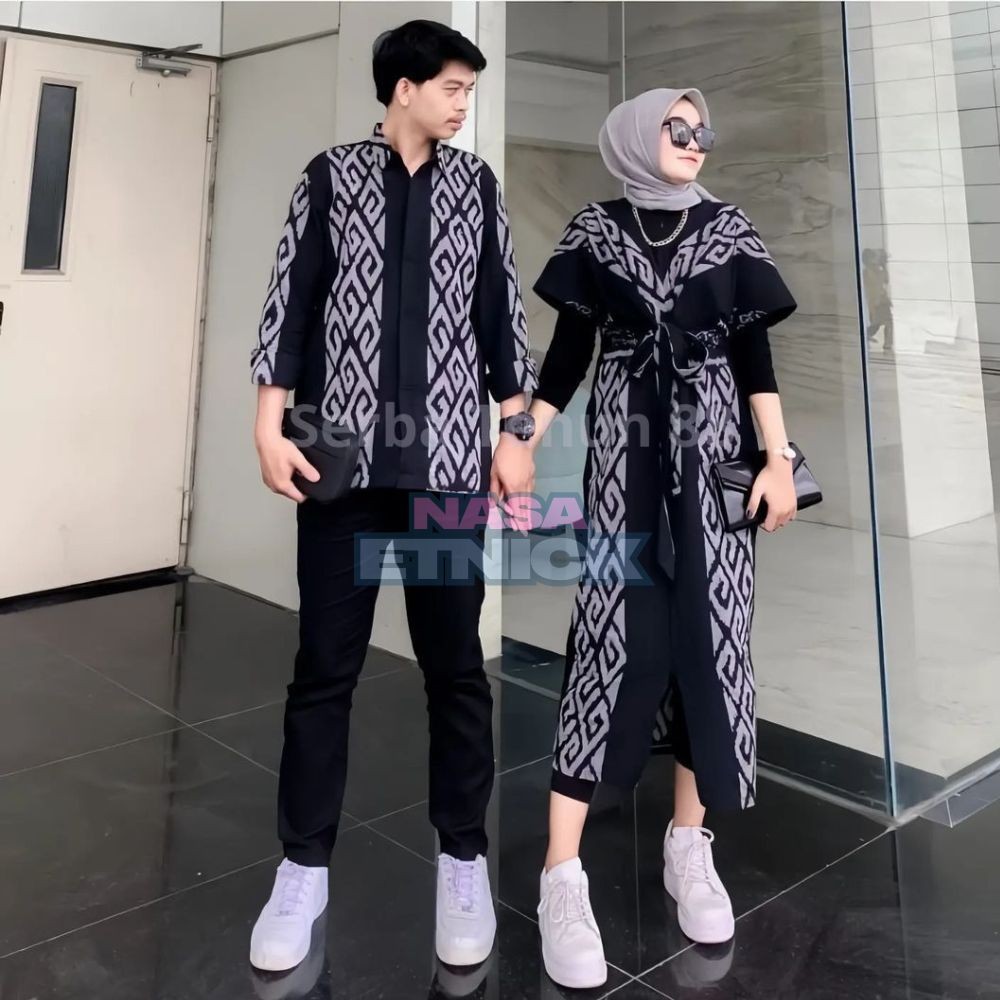 Baju Tenun Couple Setelan Pria Wanita Etnick Hitam Kemeja Dress Kondangan Pernikahan outfit kekinian