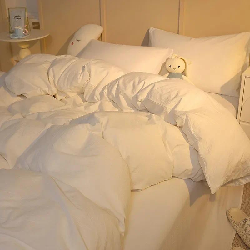 

2025 new solid color color matching washed cotton four-piece set three-piece set college student dormitory bunk