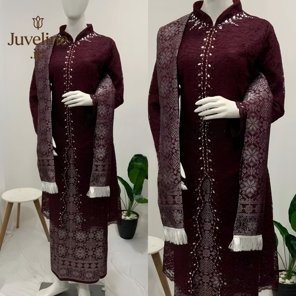 Set Kebaya Brukat Payet Lalisa - Kebaya Modern Ibu Besan / Kebaya Kondangan Elegan / Model Zigzag / 