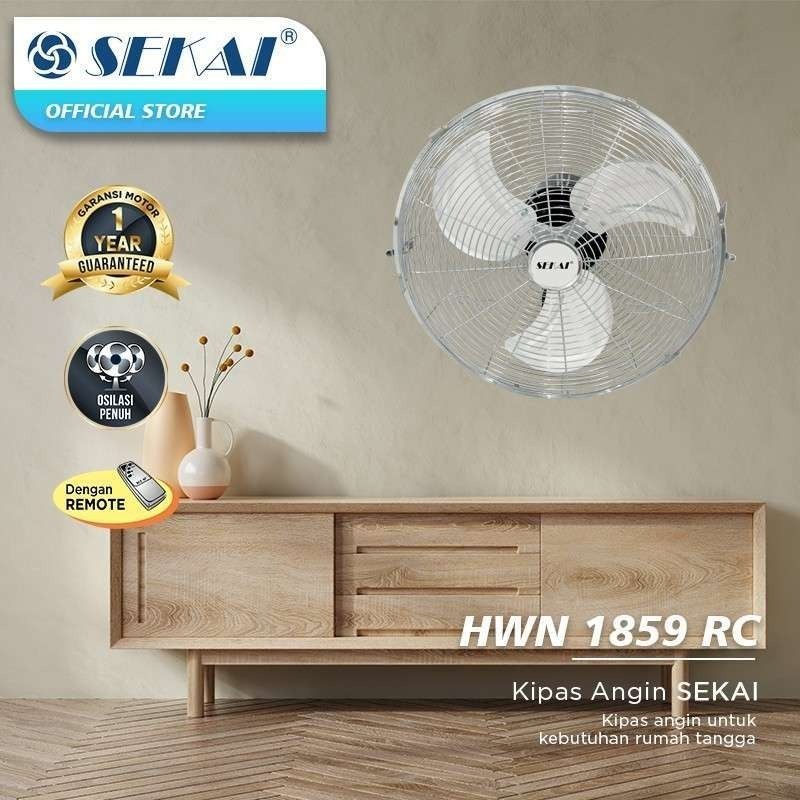 SEKAI REMOTE WALL FAN BESI/METAL (REMOTE) 18 INCH HWN-1859RC / KIPAS ANGIN DINDING/GANTUNG