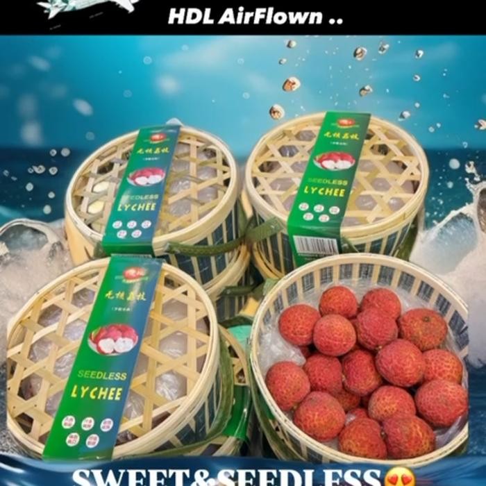 

Lychee leci merah red manis tanpa biji seedlees 1 kg spesial keranjang