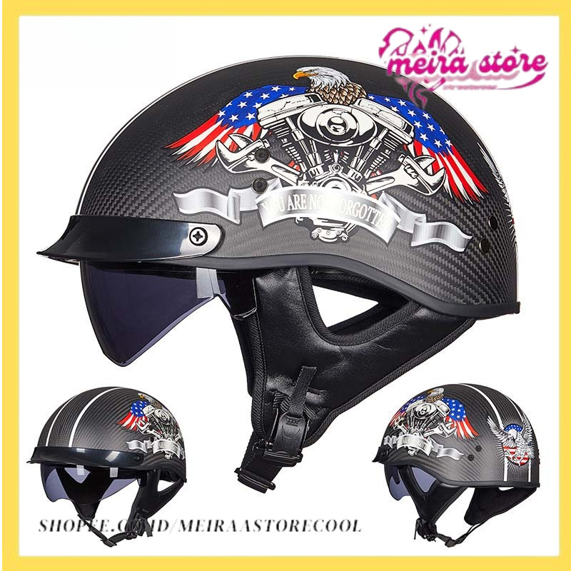 Men's Motorcycle Helmet GXT Carbon Fiber for Motorbike Motocross Half Face Helmets Dark visor Remova