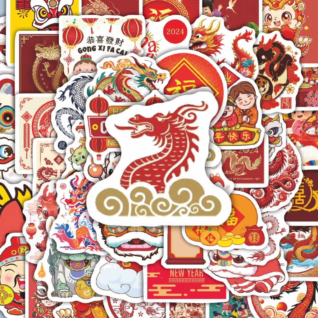 

100PCS Lucu Stiker Tema Imlek V1 Stiker Aesthetic Stiker Anti Air Stikers Berperekat Waterproof sticker decal buat Motor Helm Buku Journal Koper Casing HP Laptop Botol Minum Hadiah anak