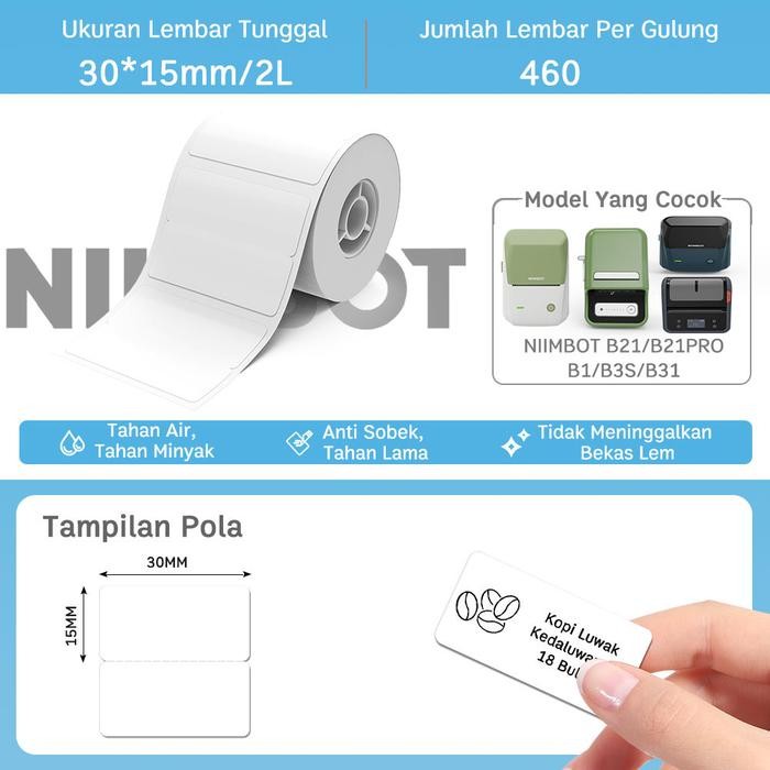 

Sale NIIMBOT B21/B3S/B1/B21PRO/B31 White Label Printing Paper Thermal Label Paper - 30*15/460pcs Tbk