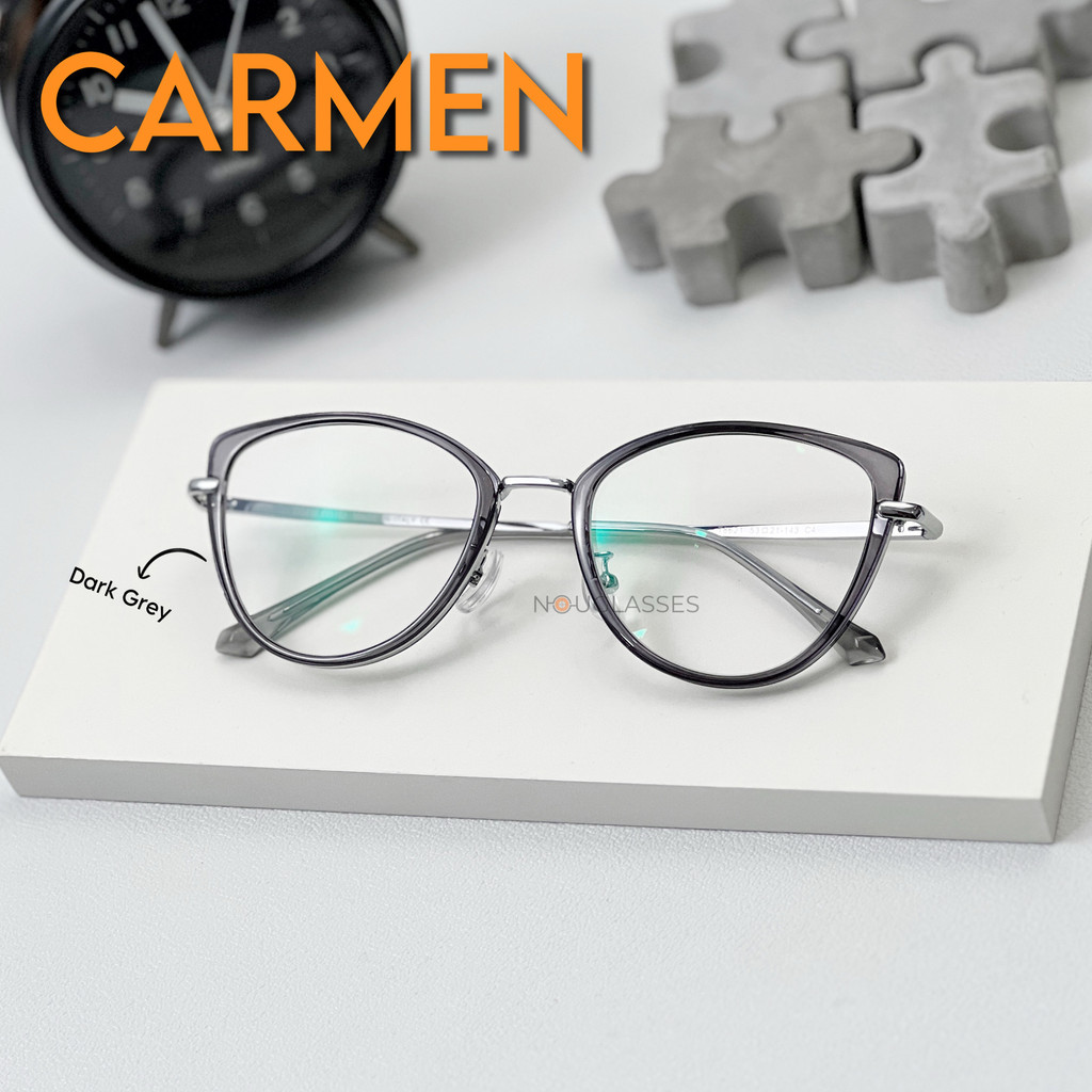 CARMEN (Dark Grey) - Kacamata Perempuan Cat Eye Gadget Office Series Photocromic Antiradiasi Anti Em