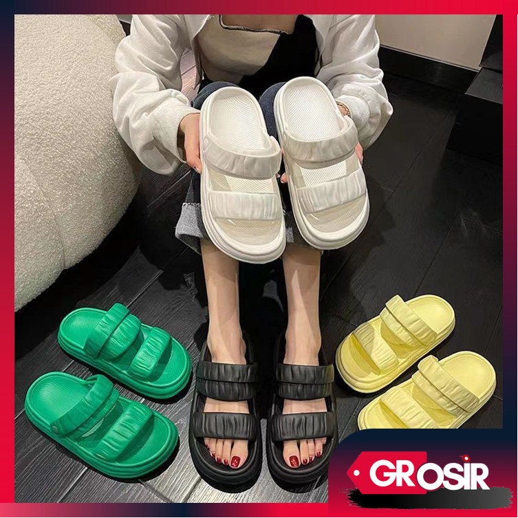 Grosir - S5668 Sandal Wanita Fashion / Sandal Jelly Polos / Sandal Empuk Sol Tebal Santai