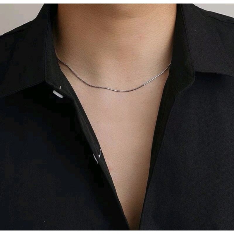 BRS- Kalung titanium Emas Putih Pria STAINLESS STELL Model Bulat ANTI KARAT ANTI LUNTURR