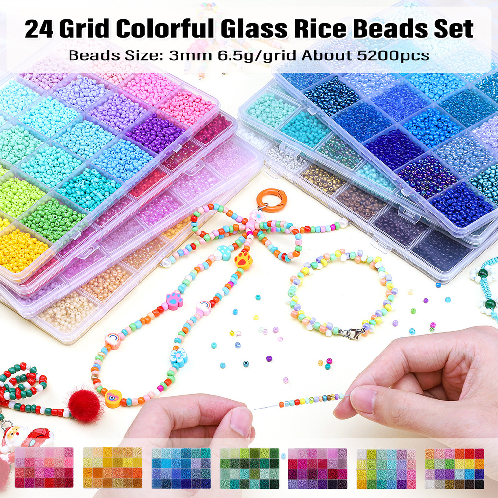 

3mm Colorful Glass Rice Beads Set 24 Grids 6.5g/Grid (≈5200pcs) DIY Jewelry Making Kit for Bracelet Necklace Craft
