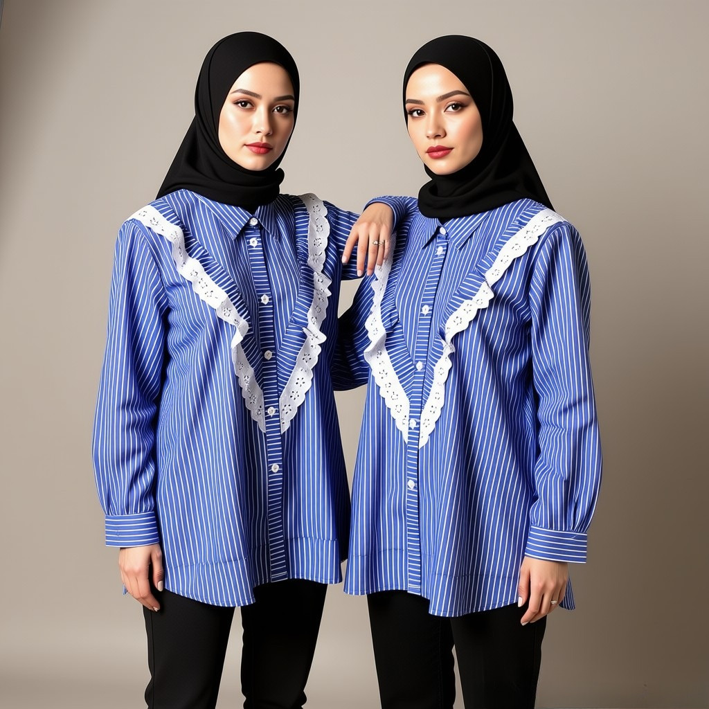 Hanna Zara - Dalmi Top Katun Salur Import Mix Renda | Blouse Wanita Muslimah Busui Friendly | Atasan