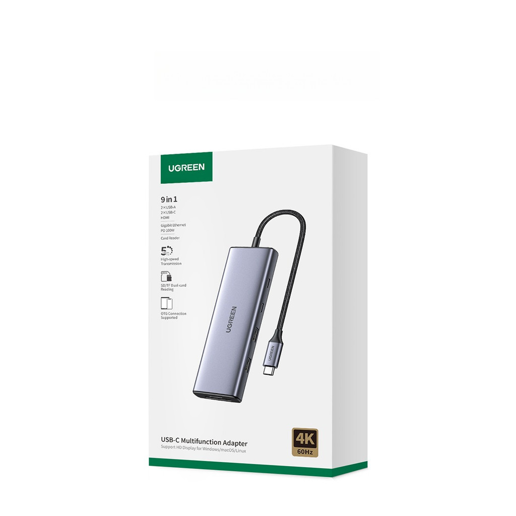 

UGREEN USB C HUB 4K60Hz HDMI 9-in-1 PD100W USB3.0 5Gbps SD TF RJ45 for Laptop Macbook Air Pro Windows Docking Station Splitter