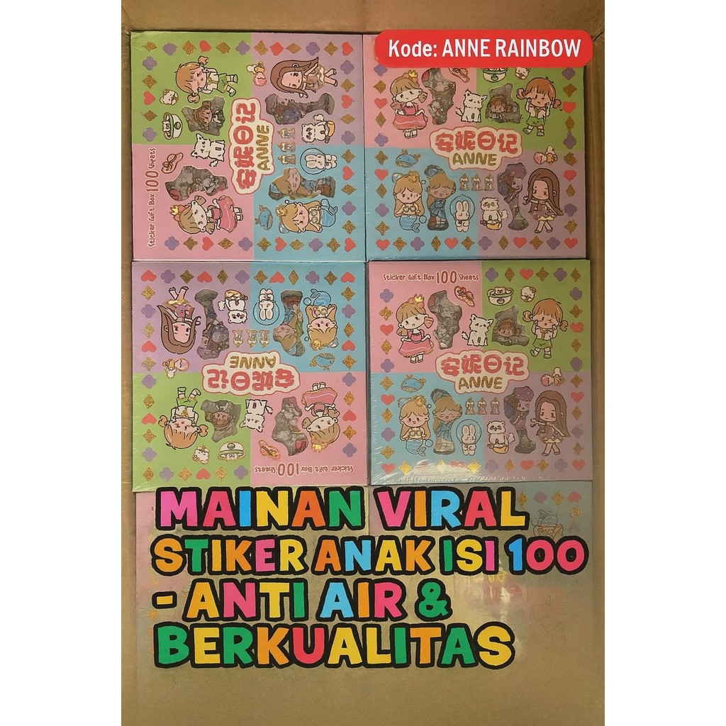 

CMB [ 1 BOX 100 LEMBAR ] STICKER ANNE RAINBOW MOMO NONO LABUBU SANRIO VIRAL WATERPROOF PET STIKER