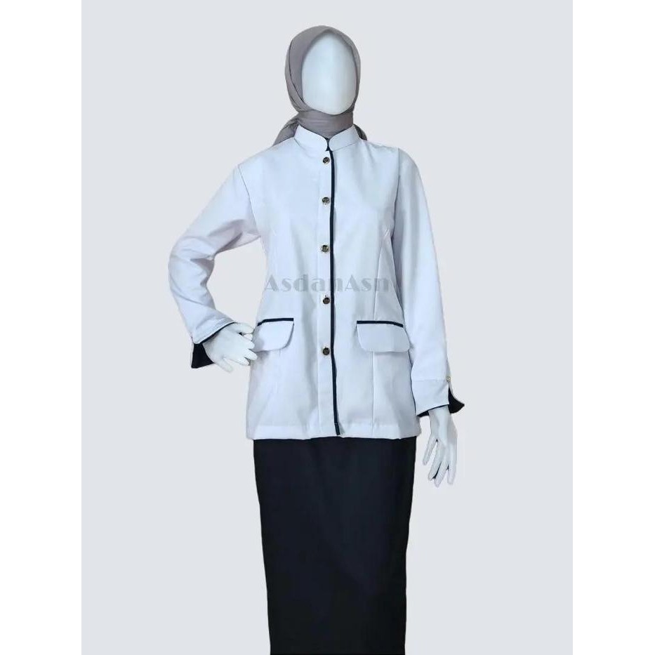 [FULL KANCING GARUDA ] BAJU DINAS PUTIH HITAM Wanita BLEZER WANITA PNS ASN Tangan Panjang Kancing Ga