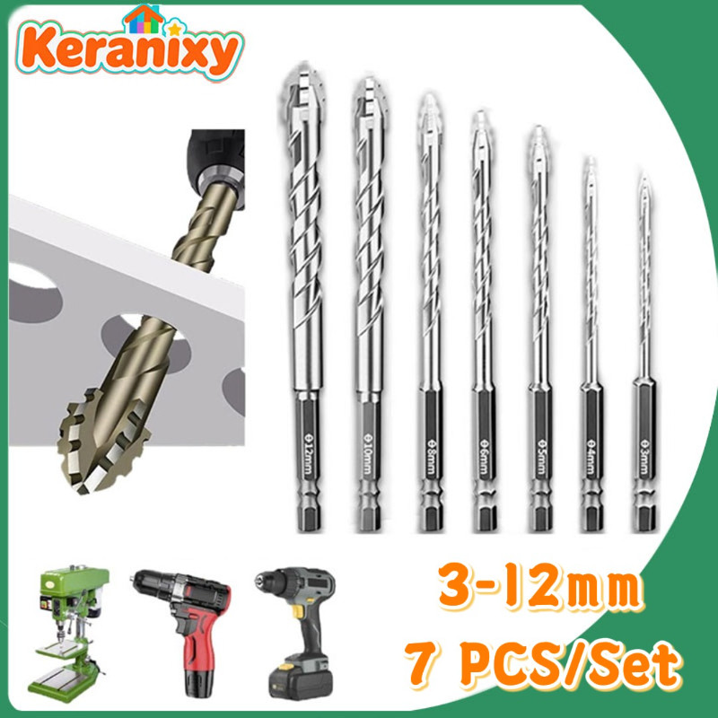 Keranixy 7PCS 3-12mm Mata Bor Baja Tungsten Superkeras Mata Bor Baja Tungsten Mata Bor Segitiga Supe