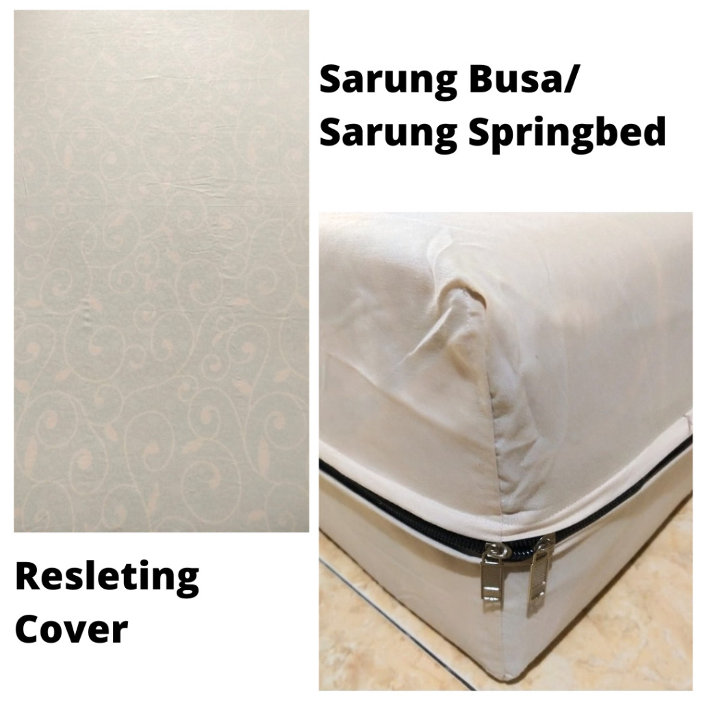 Sarung Busa / Springbed Resleting Cover Motif Polos Cream Emboss Aesthetics | 90x200, 100X200, 120x2