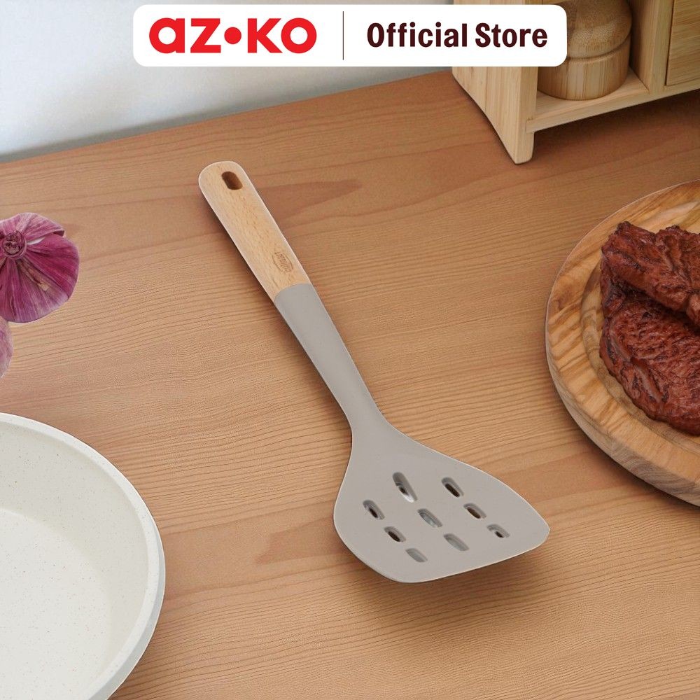 AZKO Culinart Spatula Turner Silikon Slotted Pr01 - Abu-Abu Sendok Penggoreng Dengan Lubang Sepatula