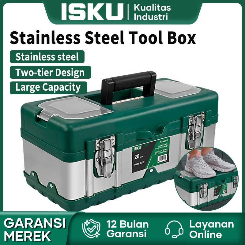 ISKU Tool box Besar 20 Inch Tool Box Bahan Stainless Steel Kotak Perkakas Tahan Lama ToolBox