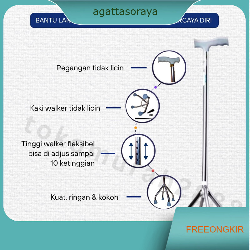 Tongkat Jalan Stainless Kaki 3/Tongkat Jalan Orang Tua/Tongkat Jalan