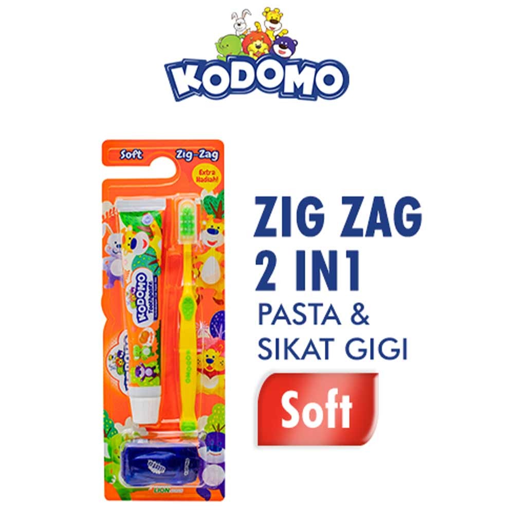KODOMO PASTA GIGI+SIKAT GIGI ZIG ZAG SOFT 2 IN 1