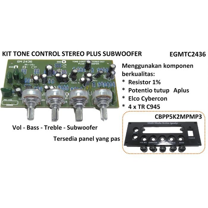 KIT TONE CONTROL STEREO PLUS SUBWOFER PLUS PANEL KIT SPEAKER AKTIF CVJA