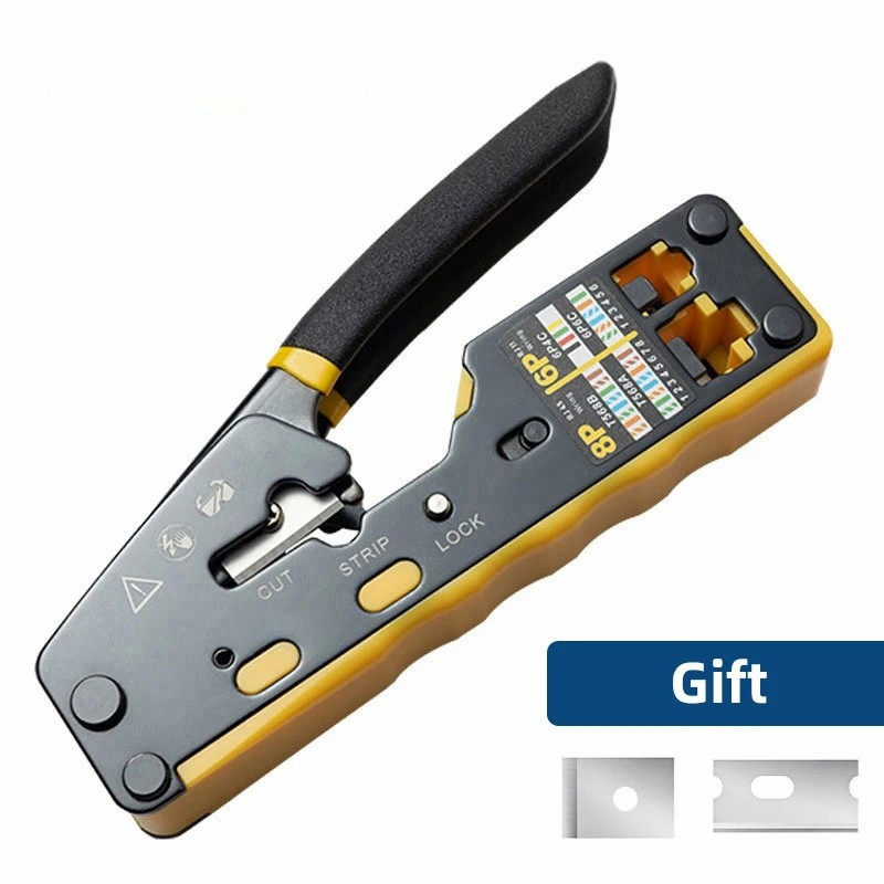 RJ45 Crimp Tool Pass Through Ethernet Crimping Tool for Cat6 Cat5 Cat5e RJ45 Connectors with Replace