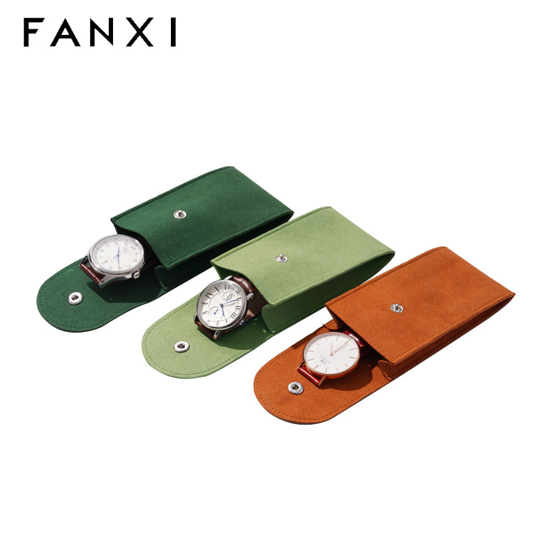 Fanxi Green Portable Watch Pouch Single Watch Box Watch Storage Bag Velvet Watch Travel Case Watch D