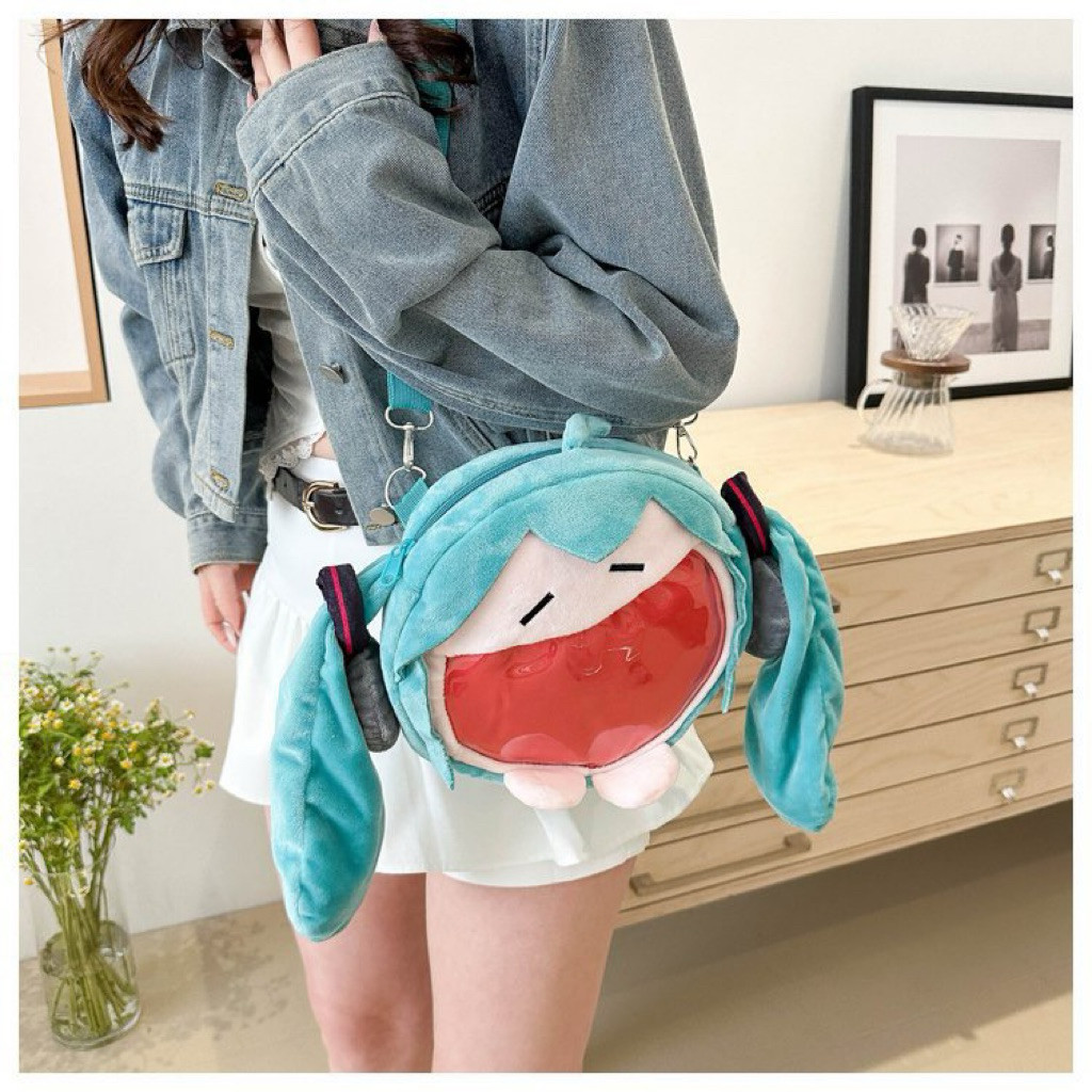 Tas Bulu Resleting Hatsune Miku | Shoulder Bag 3D Cute Hatsune Miku