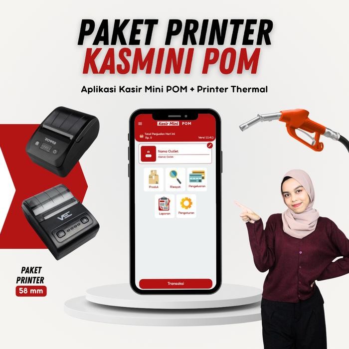 [TRENDICE] Paket Cetak Struk SPBU + Printer BT Portable - Kasmini POM - Paket Printer 58mm