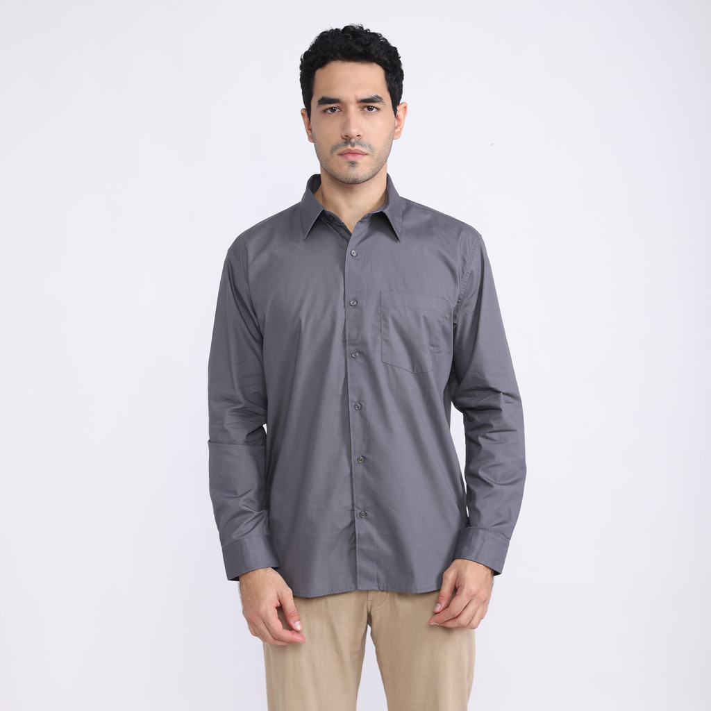 LARUSSO Kemeja Poplin Pria Lengan Panjang - Grey