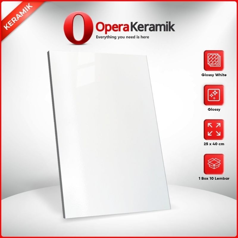 Keramik Dinding Glossy 25x40 Glossy White