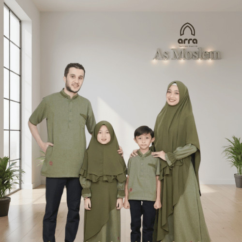 ARRA Terbaru Sarimbit Keluarga  Rayyan Hijau Army Baju Lebaran  Couple Keluarga Arra Koko Gamis