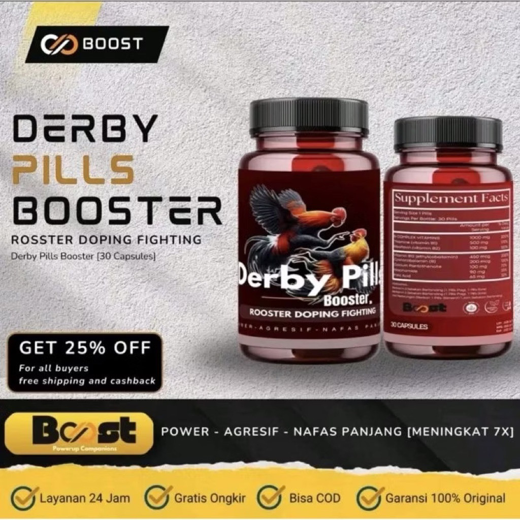 DERBY PILLS BOOSTER ORIGINAL  POWER UP 7X By BOOST Doping Ayam Petarung Peningkat Power Stamina Nafa