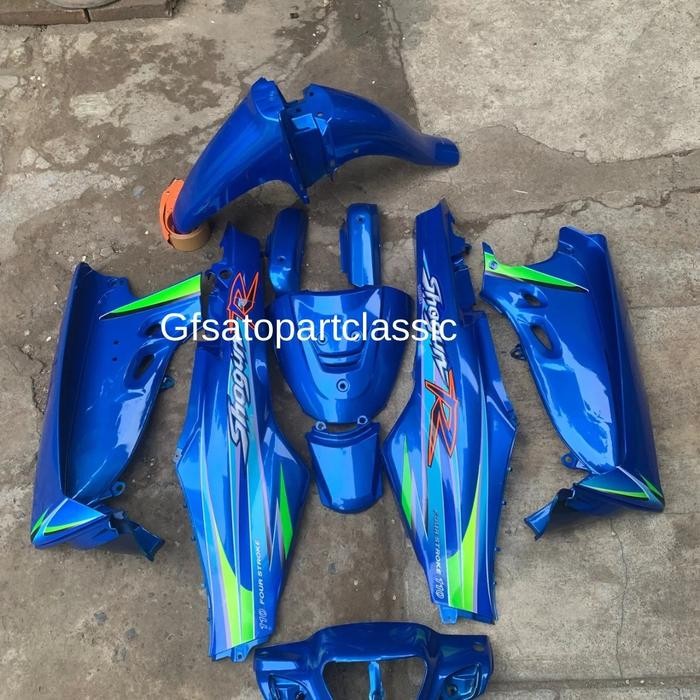 Cover Body Halus Shogun 110 R New Biru Set Striping
