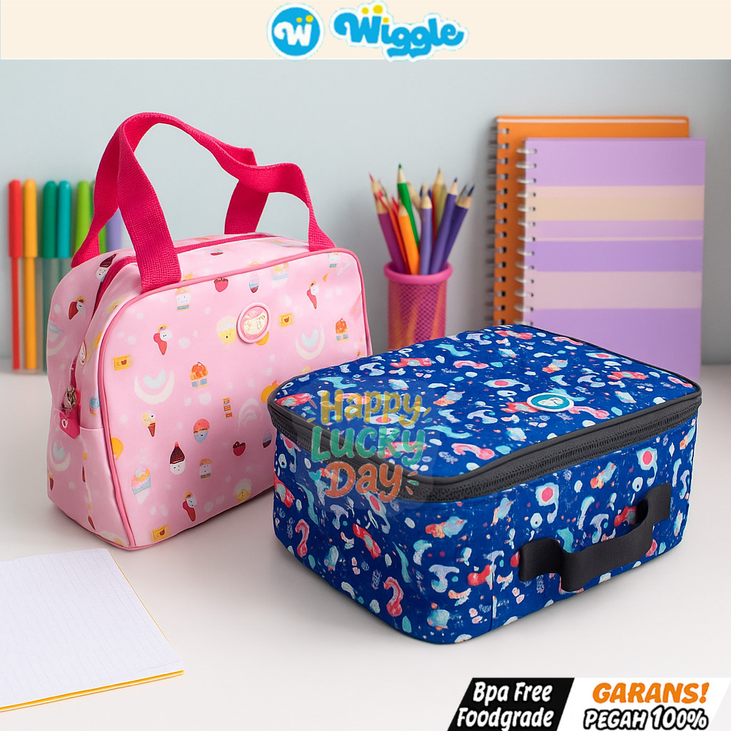 WIGGLE Lunch Bag Anak – Tas Bekal Karakter Dino & Pink Dessert Insulated