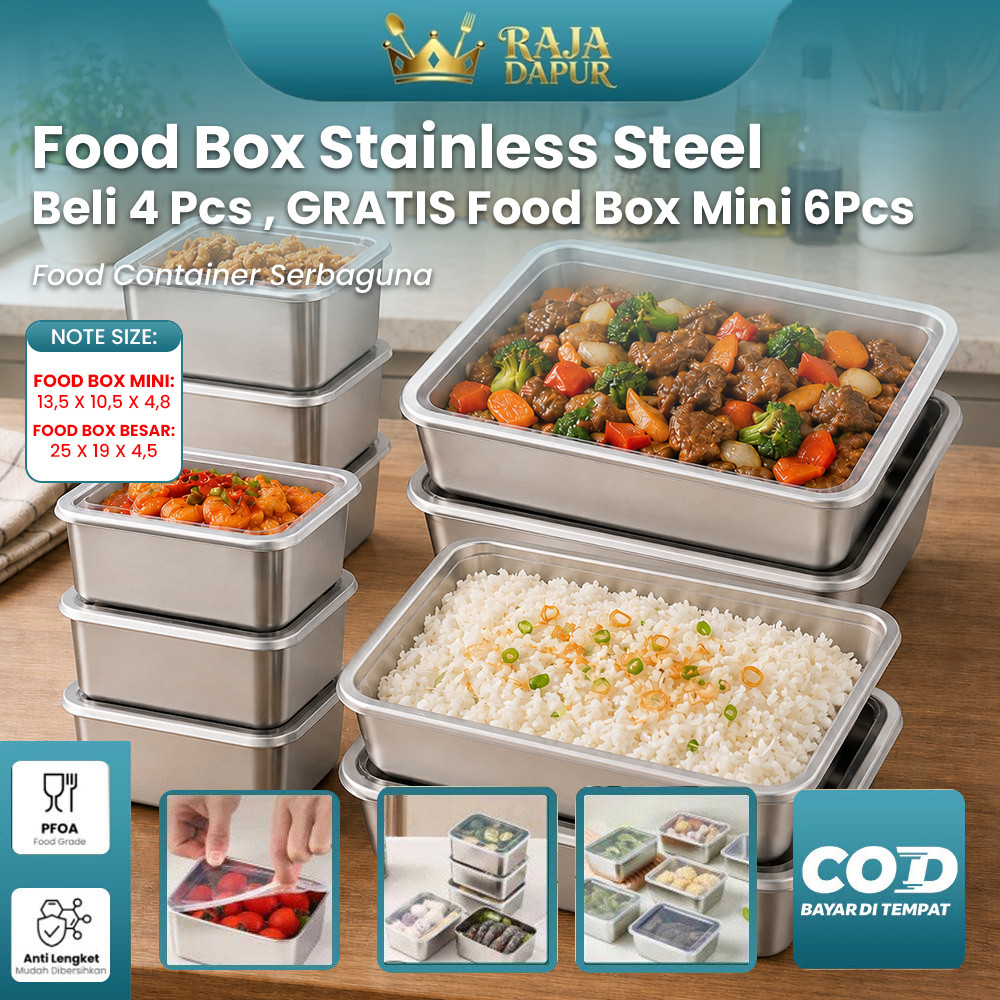 RAJA DAPUR Food Container Stainless Steel Besar 4PCS + Gratis Container Kecil 6PCS | Wadah Makanan K
