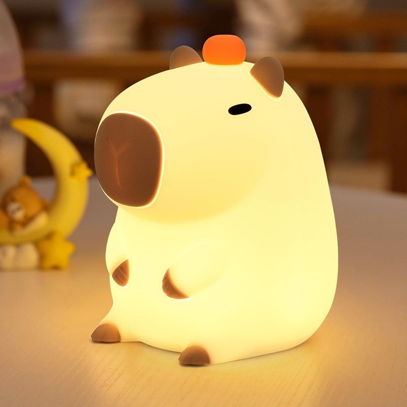 Lampu Tidur Capybara Silikon Sensor Sentuh Lampu Malam Lucu USB Rechargeable Timer Auto Off