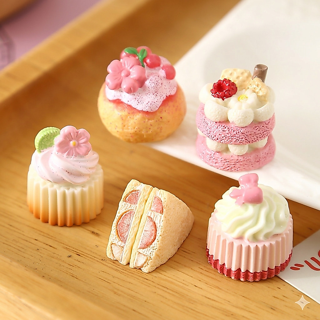 1 SET ISI 5 PCS - Miniatur Roti Sando Kue Pastry Cream Sakura Stroberi Dessert Sandwich Pink Wafer