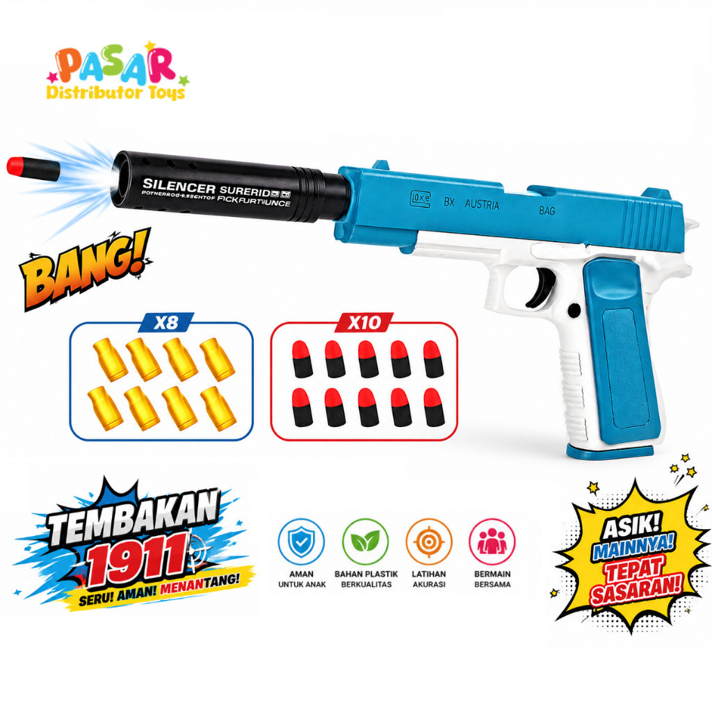 Mainan Anak PISTOL PLASTIK 1911 Tembakan Plastik Eva Soft  Series Tembakan Pistol Mainan Anak