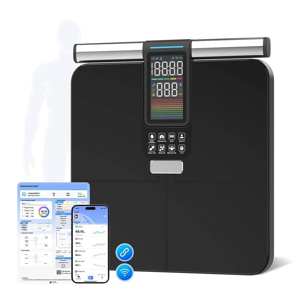 Unique 8 Electrodes Body Fat Analyzer BMI Body Composition Electric VA Custom Digital Bathroom Scale