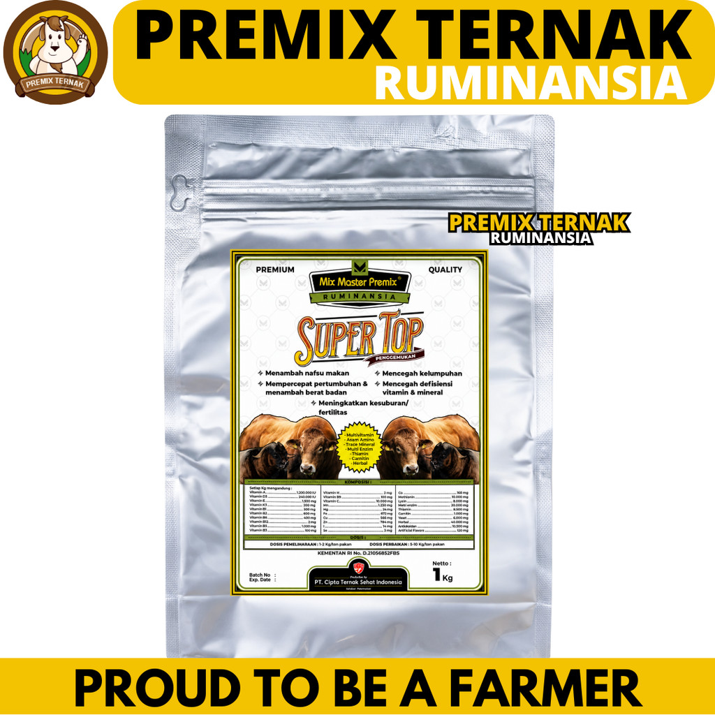 MIX MASTER PREMIX SUPER TOP PENGGEMUKAN 1 KG - Premix Pemacu Penggemukan Sapi Kambing Domba Potong