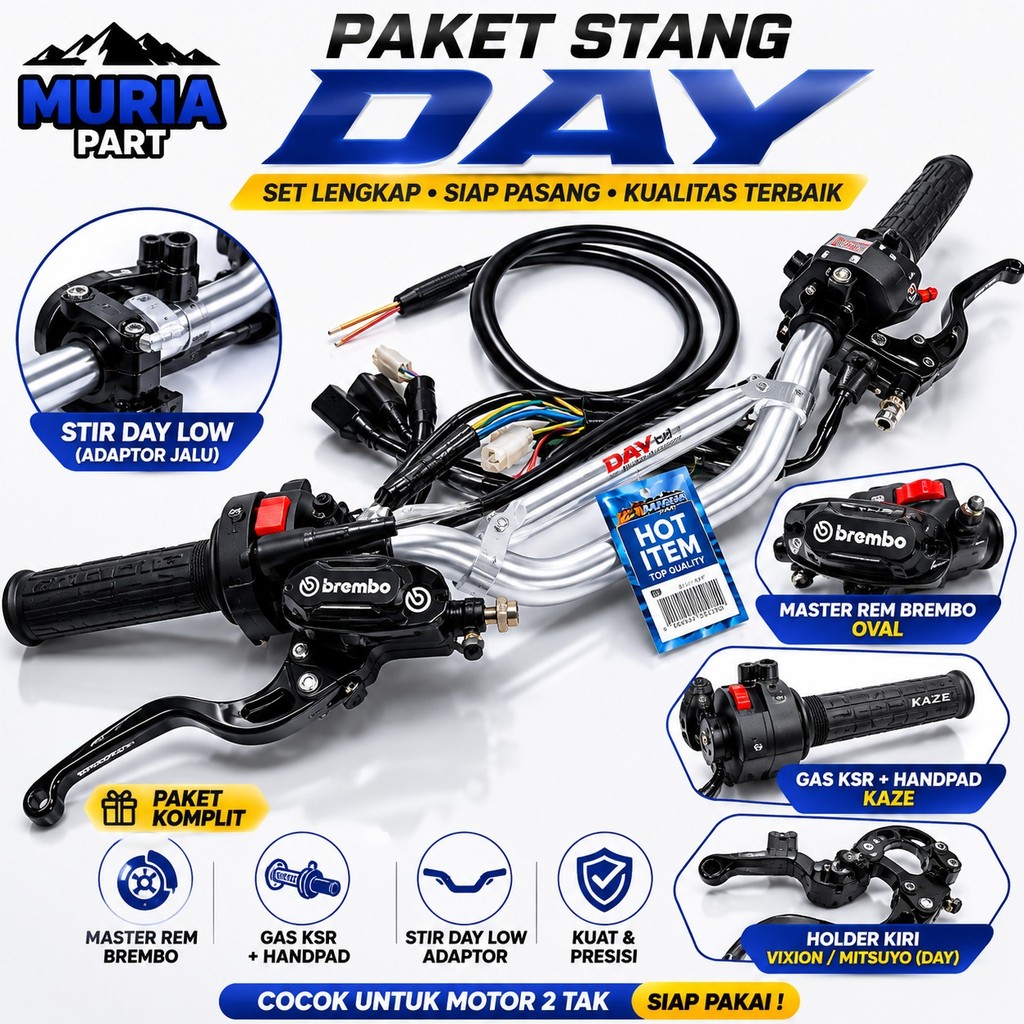 paket stang stir day low copy daytona  lengkap pnp GL MP TIGER holder ksr, Vixion, jalu ninja handgr